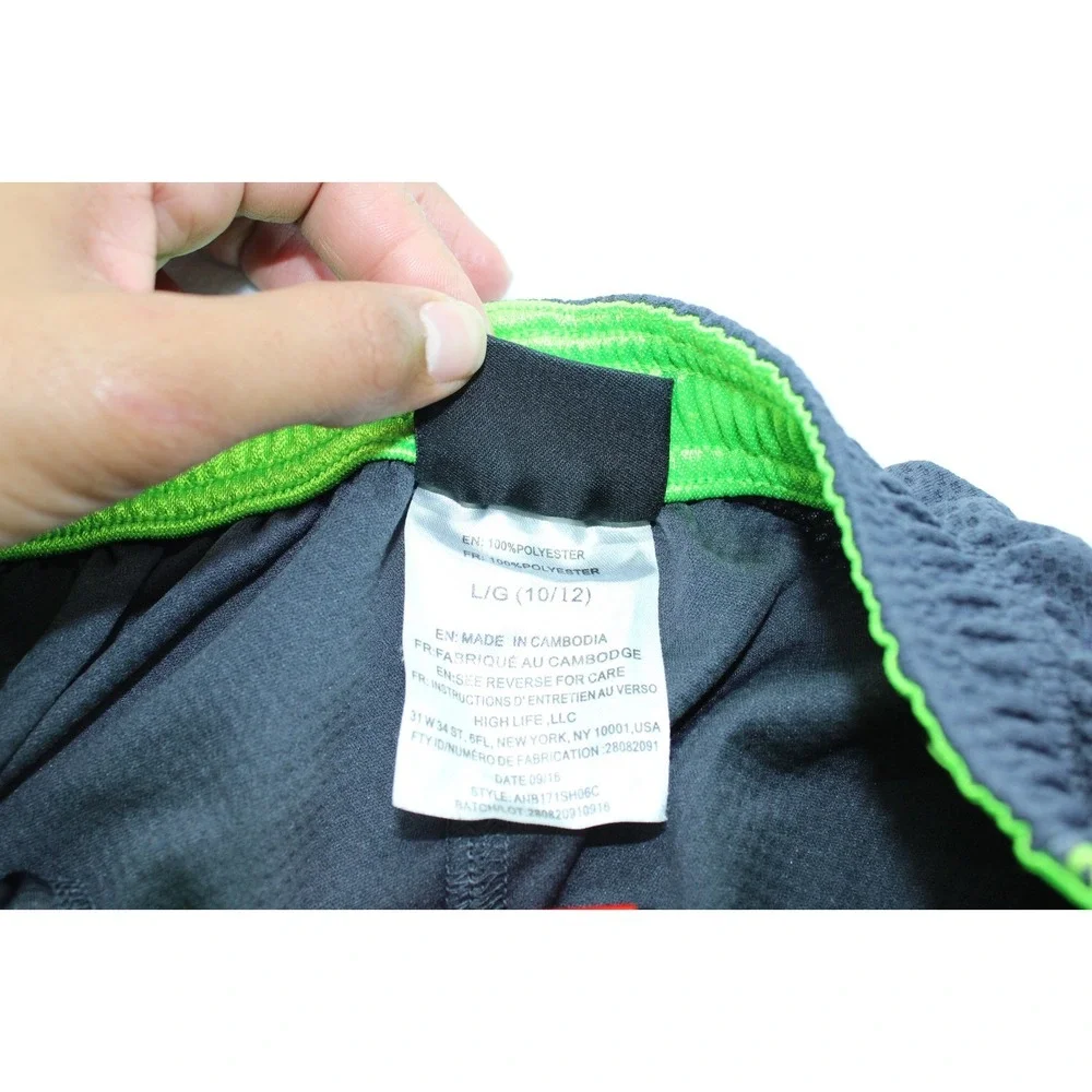 AND1 Boys Athletic Basketball Shorts Size L (10/12) Gray Neon Green Trim